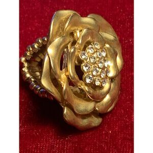 Vintage Cocktail Ring Diamond Cluster Satin Finish Gold ring Size 6+ Expandable